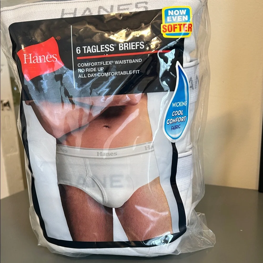 Hanes Men's White Tagless Briefs 6-Pack XL - Picture 1 of 8